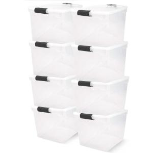 imageHOMZ 8Pack Secure Latch Clear Plastic Storage Organizer Bins 31 Quart Gray Latches  Stackable Container Boxes for Bedroom Bathroom Garage and Office Organization